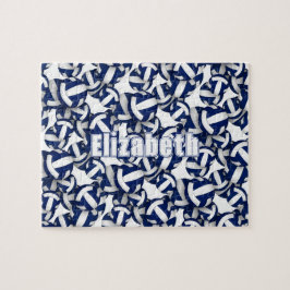 女子ボーイズブルー白バレーボールチームカラー ジグソーパズル