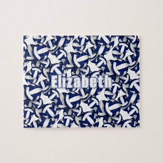 女子ボーイズブルー白バレーボールチームカラー ジグソーパズル (横)