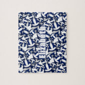 女子ボーイズブルー白バレーボールチームカラー ジグソーパズル (縦)