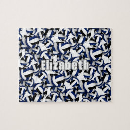 女子ボーイズブルー黒バレーボールチームカラー ジグソーパズル