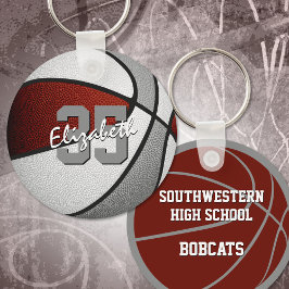 女子ボーイズマルーン灰色チームカラーバスケットボール キーホルダー