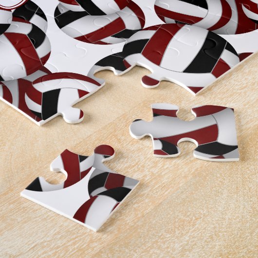 女子ボーイズマルーン黒バレーボールチームカラー ジグソーパズル (側面)