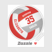 女子ボーイズレッドグレーチームカラーバレーボール シール (シート)