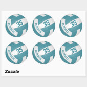 女子ボーイズ名前をカスタムするティール(緑がかった色)白バレーボール ラウンドシール (シート)