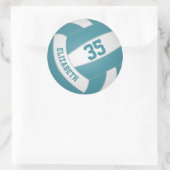 女子ボーイズ名前をカスタムするティール(緑がかった色)白バレーボール ラウンドシール (バッグ)