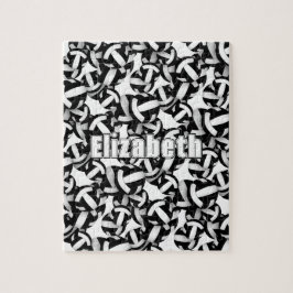 女子ボーイズ白黒チームカラーバレーボール ジグソーパズル