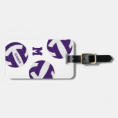 女子ボーイズ紫ホワイトバレーボールチームの色 ラゲッジタグ (正面横)