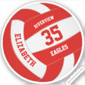 女子ボーイズ赤シンプル白チームカラーバレーボール シール (正面)