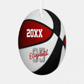 女子ボーイズ赤黒バスケットボールチーム メタルオーナメント (正面左)