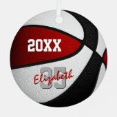 女子ボーイズ赤黒バスケットボールチーム メタルオーナメント (裏面)