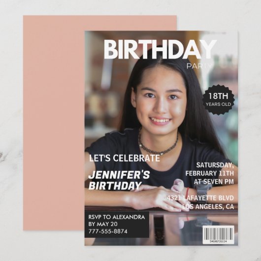 女子マガジン表紙 誕生日パーティー 18歳の招待状 招待状 (正面/裏面)