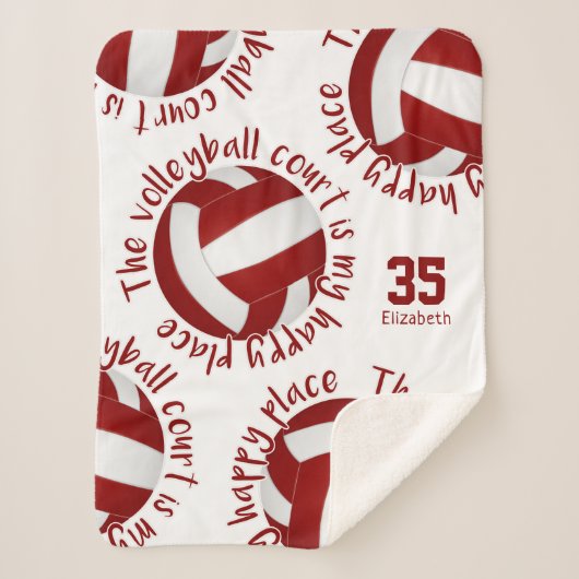 女子マルーン白バレーボールコート幸せ場所 シェルパブランケット (正面)