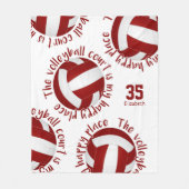 女子マルーン白バレーボールコート幸せ場所 フリースブランケット (正面)