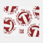 女子マルーン白バレーボールコート幸せ場所 フリースブランケット (正面(横))