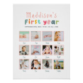 女子ミニマル初年度誕生日写真コラージュ ポスター (正面)