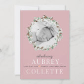 女子モダンエレガントピンク写真誕生のお知らせ (正面)