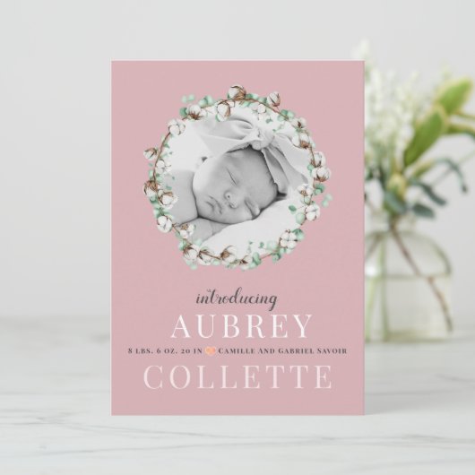 女子モダンエレガントピンク写真誕生のお知らせ (スタンド正面)