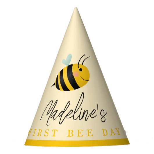 女子モダンキュートサマーファーストbeeデイ誕生日 パーティーハット (正面)