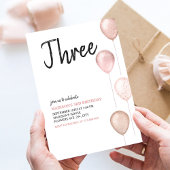 女子モダンシンプル3rdピンクバルーン誕生日 招待状