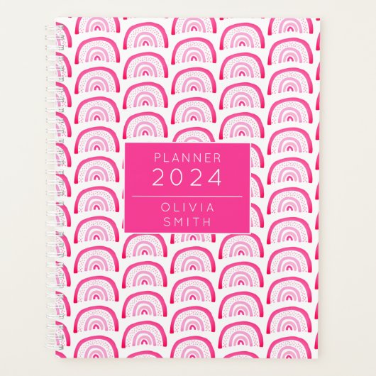 女子モダンピンクのレインボーパターン年次 プランナー手帳 (正面)