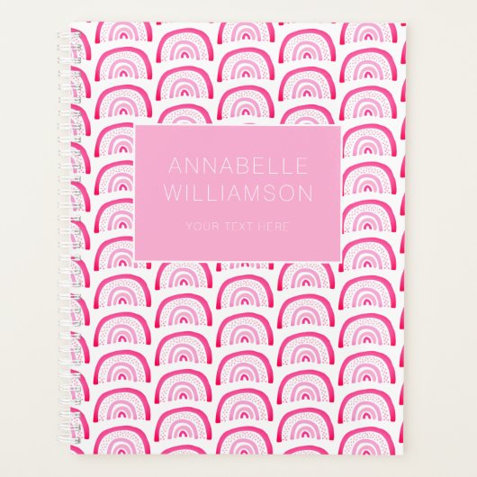 女子モダンピンクのレインボーパターン年次 プランナー手帳 (正面)