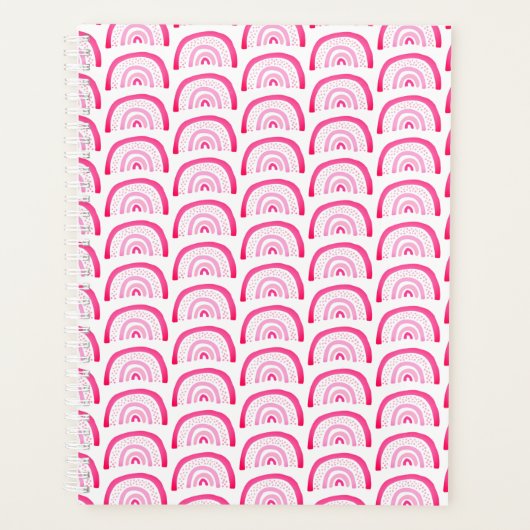 女子モダンピンクのレインボーパターン プランナー手帳 (正面)