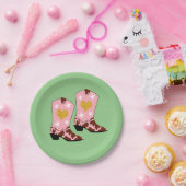 女子モダンピンク女性のカーボーイウエスタンブーツグリーン ペーパープレート (パーティー)