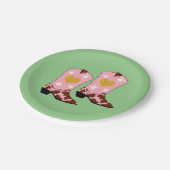 女子モダンピンク女性のカーボーイウエスタンブーツグリーン ペーパープレート (アングル)