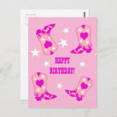 女子モダンピンク女性のカーボーイウエスタンブーツ誕生日 ポストカード (正面/裏面)