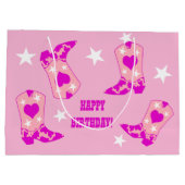 女子モダンピンク女性のカーボーイウエスタンブーツ誕生日 ラージペーパーバッグ (裏面)