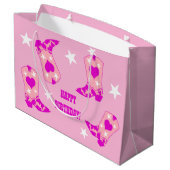 女子モダンピンク女性のカーボーイウエスタンブーツ誕生日 ラージペーパーバッグ (裏面アングル)