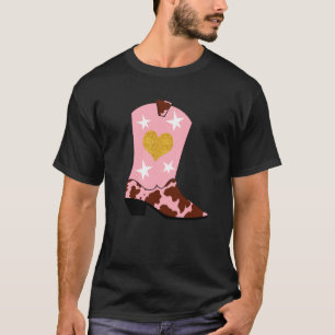 女子モダンピンク女性のカーボーイウエスタンブーツ Tシャツ