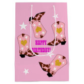 女子モダン女性のカーボーイウエスタンブーツ誕生日 ミディアムペーパーバッグ (裏面)