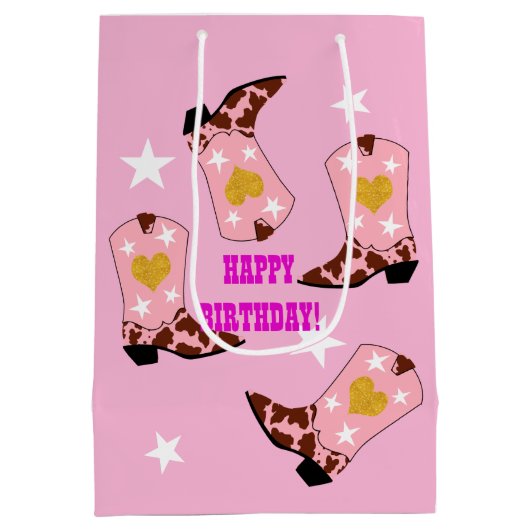 女子モダン女性のカーボーイウエスタンブーツ誕生日 ミディアムペーパーバッグ (裏面)