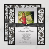 女子モノクロ写真卒業 招待状 (正面/裏面)