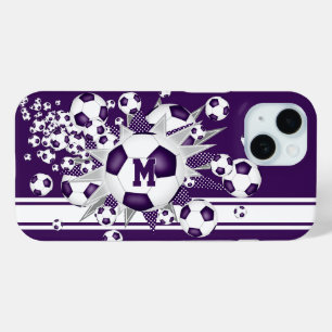女子モノグラムのサッカーのボールが紫色に吹き出す iPhone 15ケース