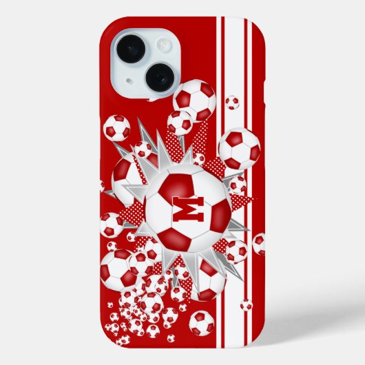 女子モノグラムのサッカーのボールが赤く膨れ上がった Case-Mate iPhoneケース (裏面)