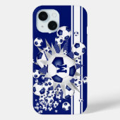 女子モノグラムのサッカーのボールが青く噴き出す Case-Mate iPhoneケース (裏面)