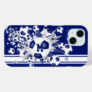 女子モノグラムのサッカーのボールが青く噴き出す iPhone 15ケース