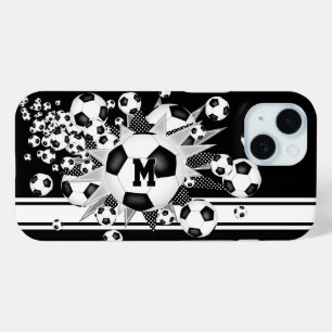 女子モノグラムのサッカーのボールが黒く噴き出す iPhone 15ケース