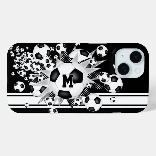 女子モノグラムのサッカーのボールが黒く噴き出す Case-Mate iPhoneケース (裏面 (横))