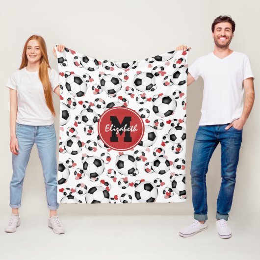 女子モノグラムのサッカーボールとハート柄 フリースブランケット (インサイチュ)