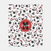 女子モノグラムのサッカーボールとハート柄 フリースブランケット (正面)