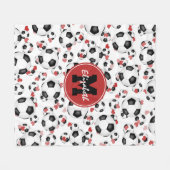 女子モノグラムのサッカーボールとハート柄 フリースブランケット (正面(横))