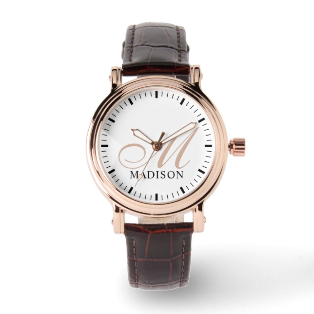 女子モノグラムのバラ金ゴールドヴィンテージウォッチブラウン 腕時計 (正面)