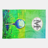 女子モノグラムカラフルネームゴルフスポーツグリーン キッチンタオル (横)