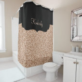 女子モノグラムレオパードパターン シャワーカーテン (インサイチュ)