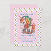 女子ユニコーン誕生日パーティー 招待状 (正面/裏面)
