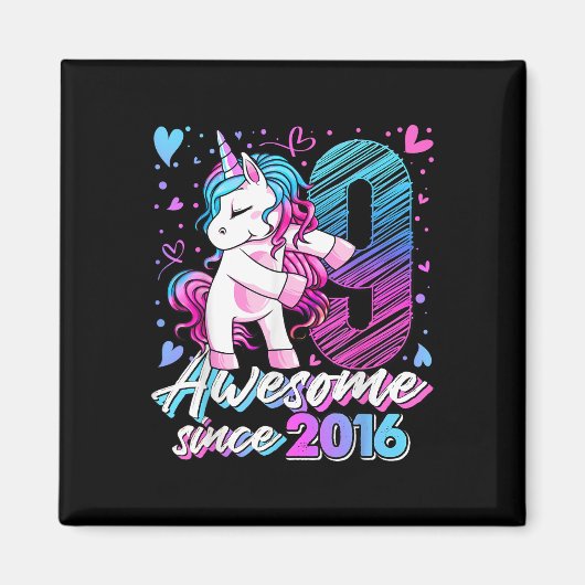 女子ユニコーン・ギフト9th誕生日Gi マグネット (正面)