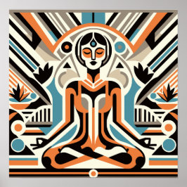 女子ヨガメディテーションアールデコトレーニング ポスター